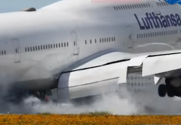 Bardzo twarde lądowanie B748 linii Lufthansa w Los Angeles (film)